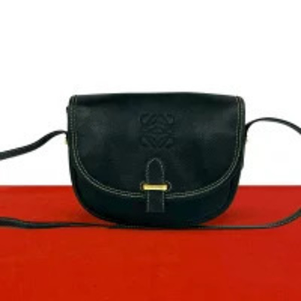 Loewe Anagram Embossed Leather Sacoche Shoulder Bag Black